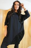 Oscar Clara Sequin Patch Pocketed Cocoon Tunic Black